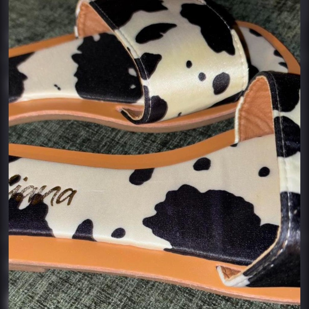 Liliana Black and White Cow Print Sandals - Picture 3 of 3